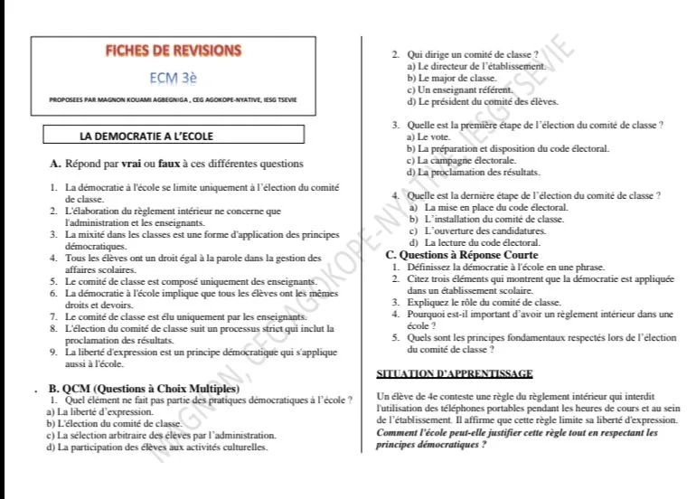 EXERCICES SE RÉVISION ECM 3 e