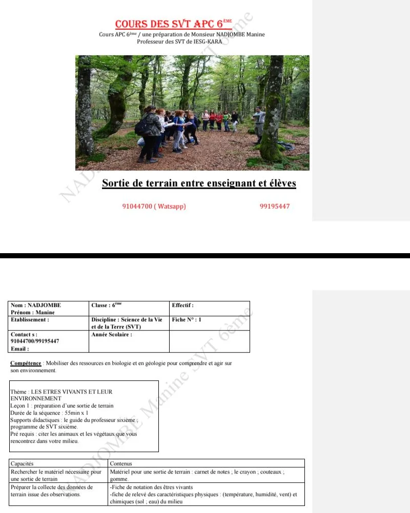 FICHES PÉDAGOGIQUES SVT 6e