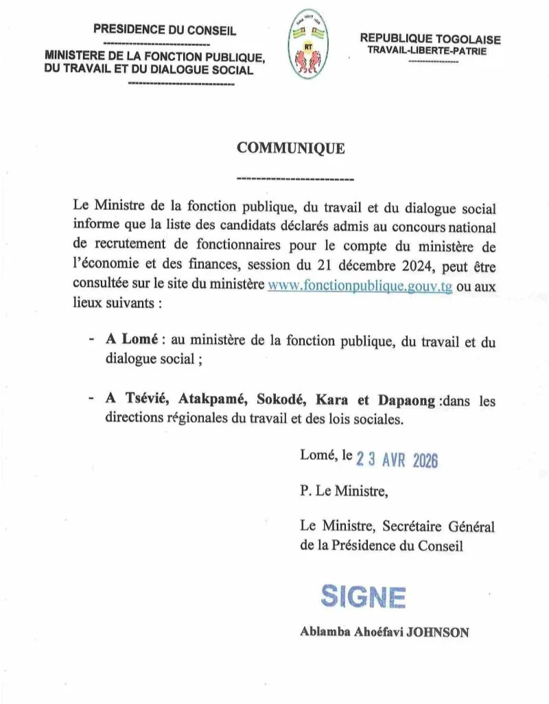 LISTE DES ADMIS CONCOURS MINISTÈRE DE L'ÉCONOMIE