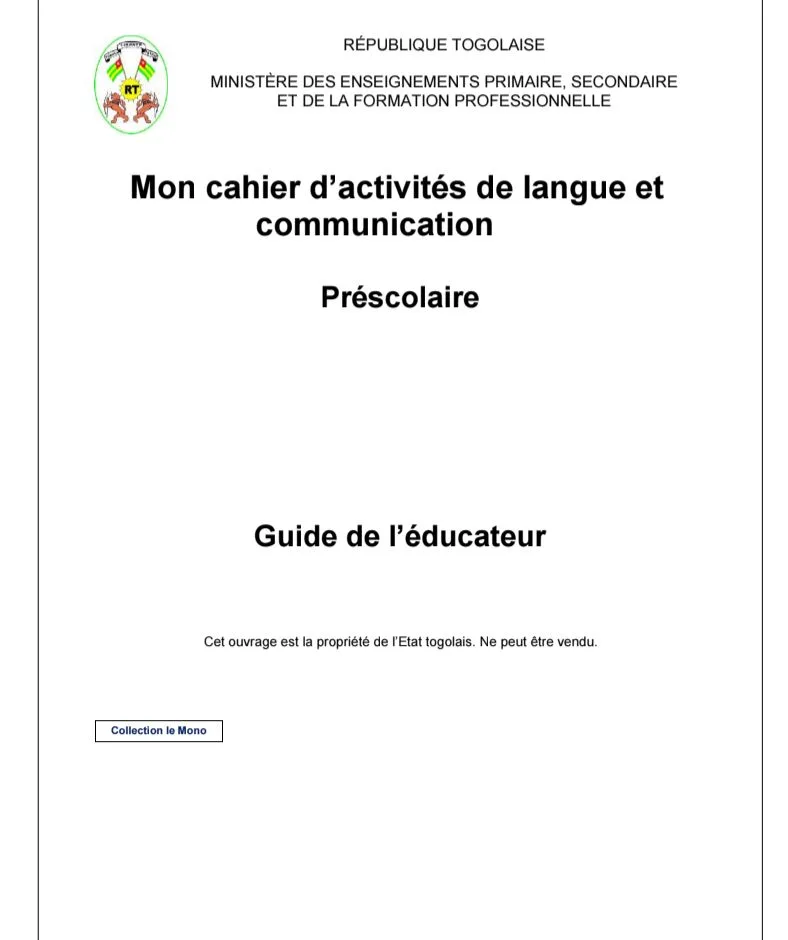 MON CAHIER DE LANGAGE- GUIDE PRÉSCOLAIRE