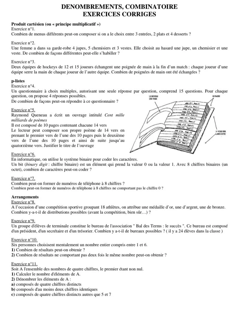 EXERCICES ET CORRIGÉS DÉNOMBREMENT TLE