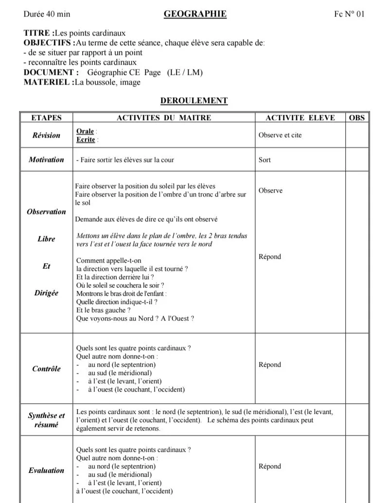 FICHES PÉDAGOGIQUES GÉOGRAPHIE CE