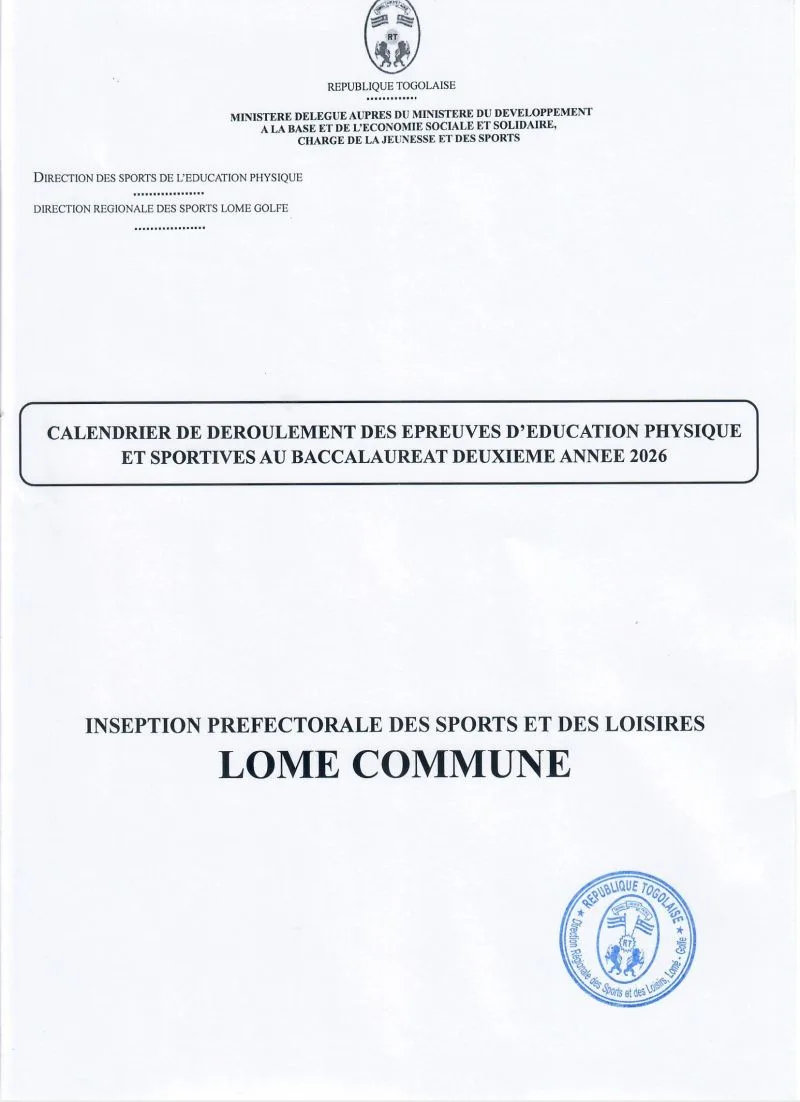 CALENDRIER DU DÉROULEMENT EPS BACII GRAND LOMÉ