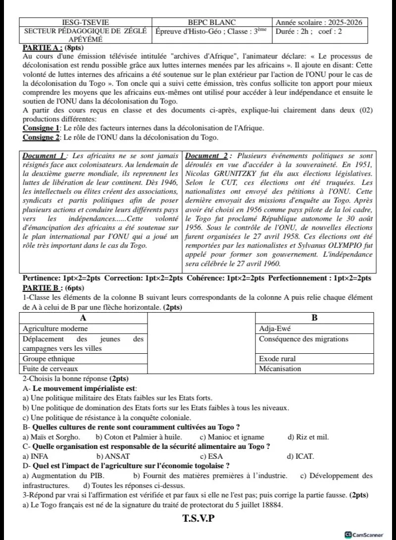 COMPILATION D'ÉPREUVES CEG ET LYCÉE