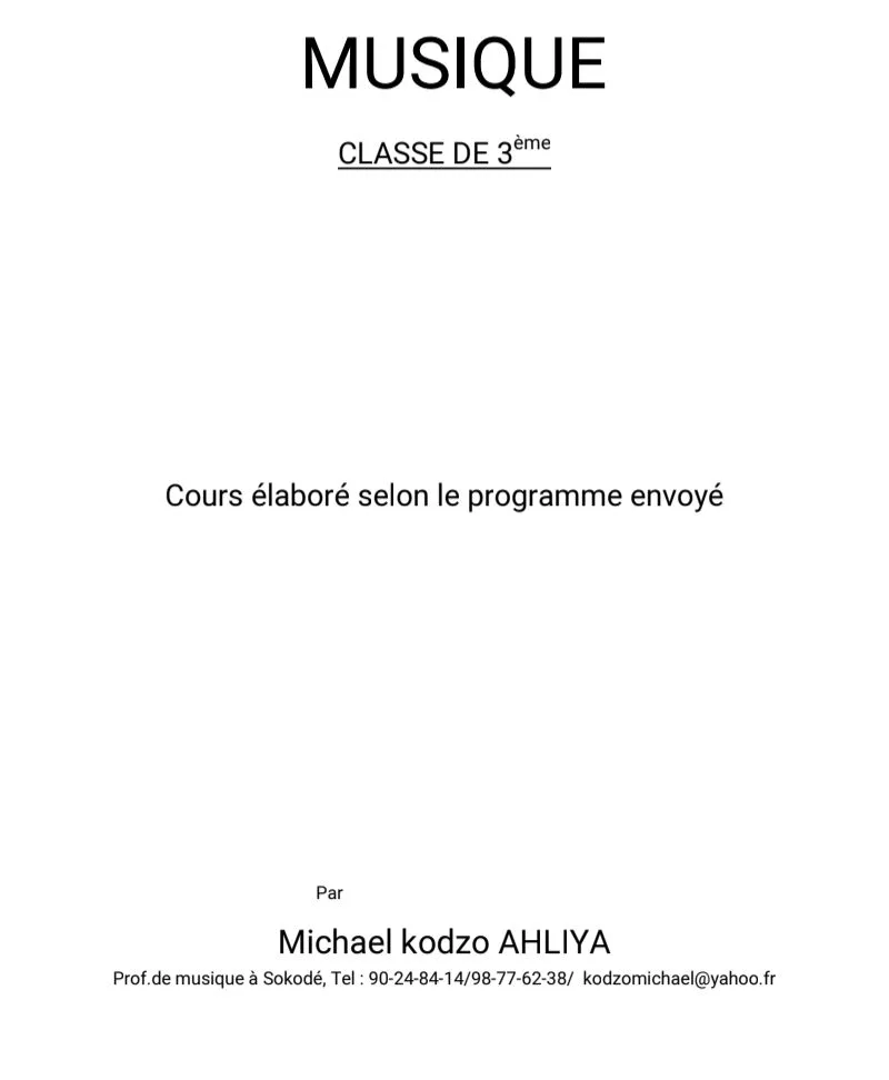 COURS DE MUSIQUE COLLÈGE ET LYCÉE