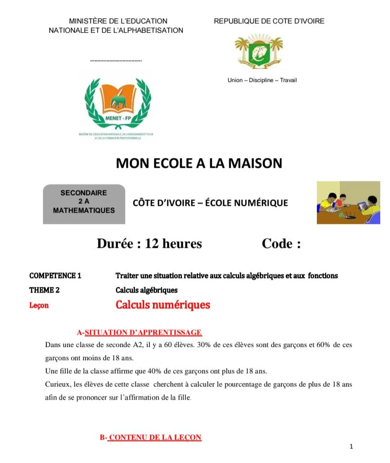 ÉCOLE NUMÉRIQUE MATHS 2ND