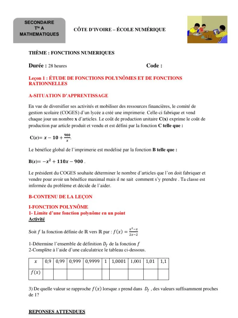 ÉCOLE NUMÉRIQUE MATHS TLEA