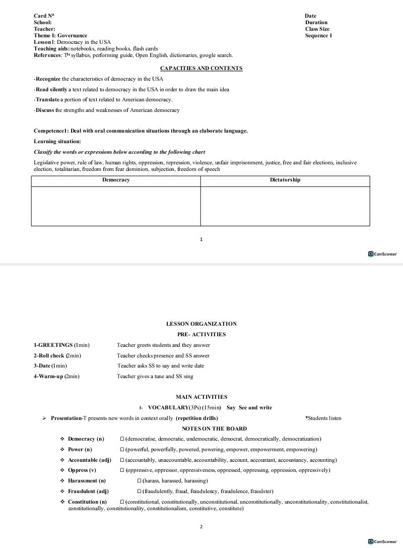 FICHES D'ANGLAIS TERMINALE