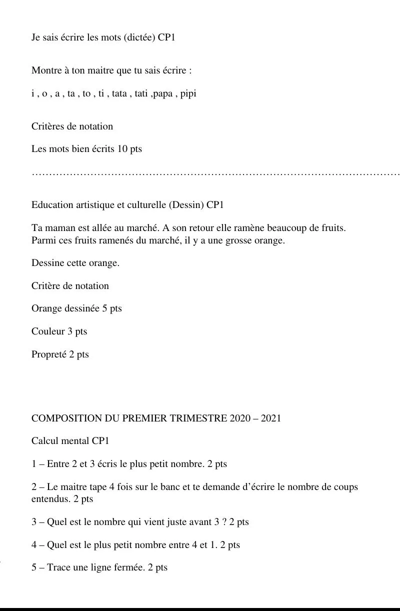 ÉPREUVES COMPOSITION DU 1er TRIMESTRE :CP1, CP2, CE1