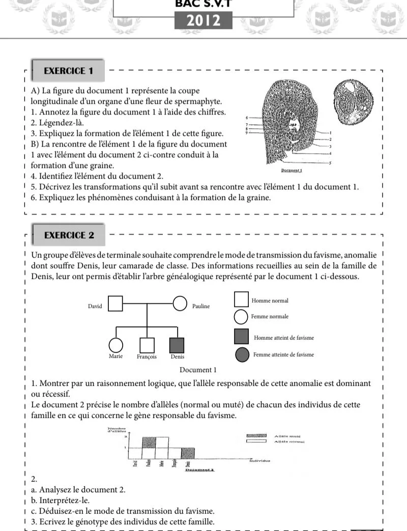 SVT SUJETS BAC D DE 2012- 2020