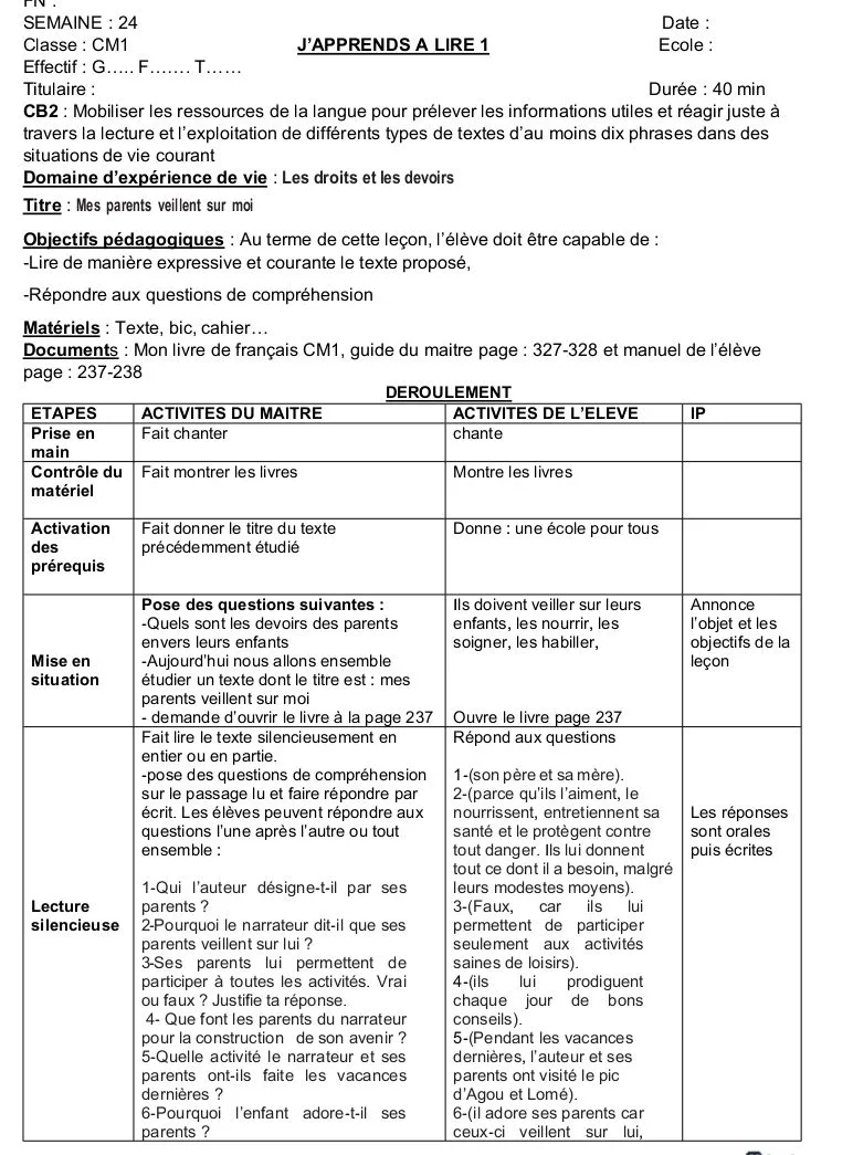 J'APPRENDS À LIRE CM1 SEMAINE 24
