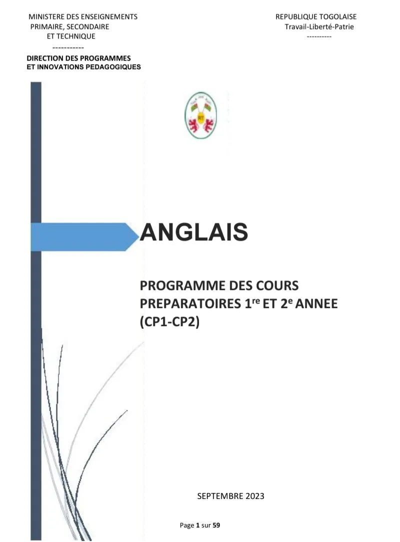 PROGRAMME DES COURS D'ANGLAIS CP1- CP2