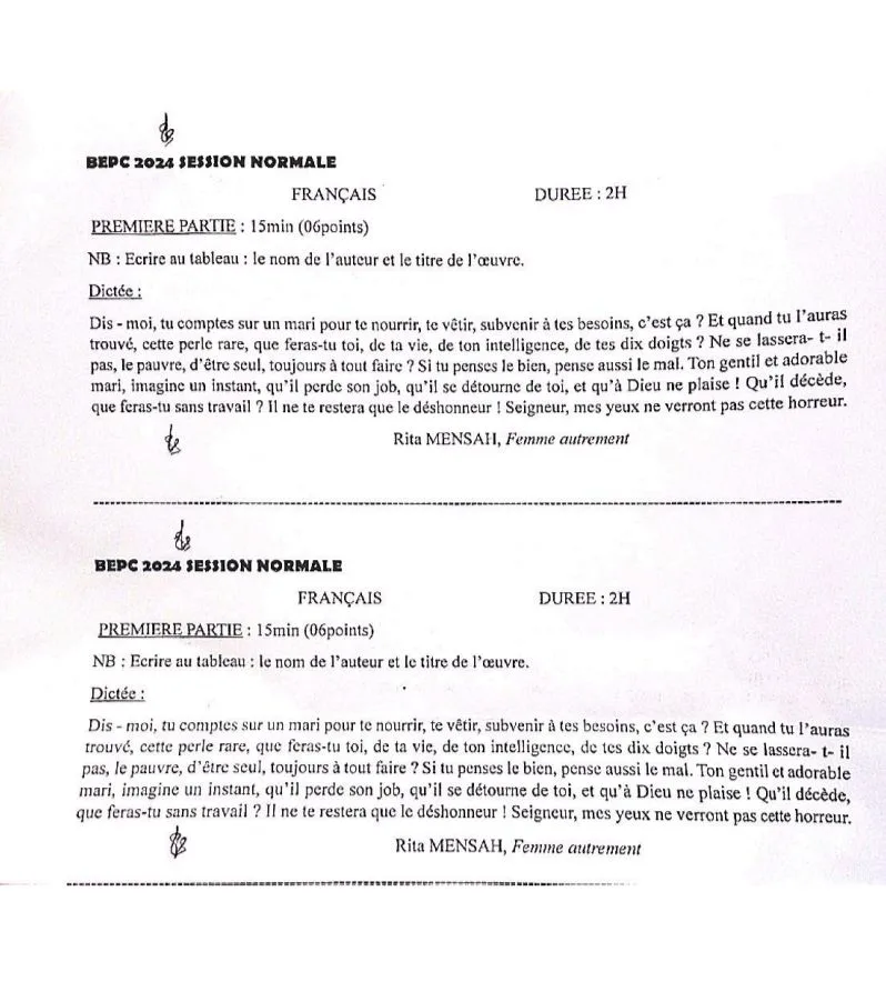 ÉPREUVES BEPC 2024