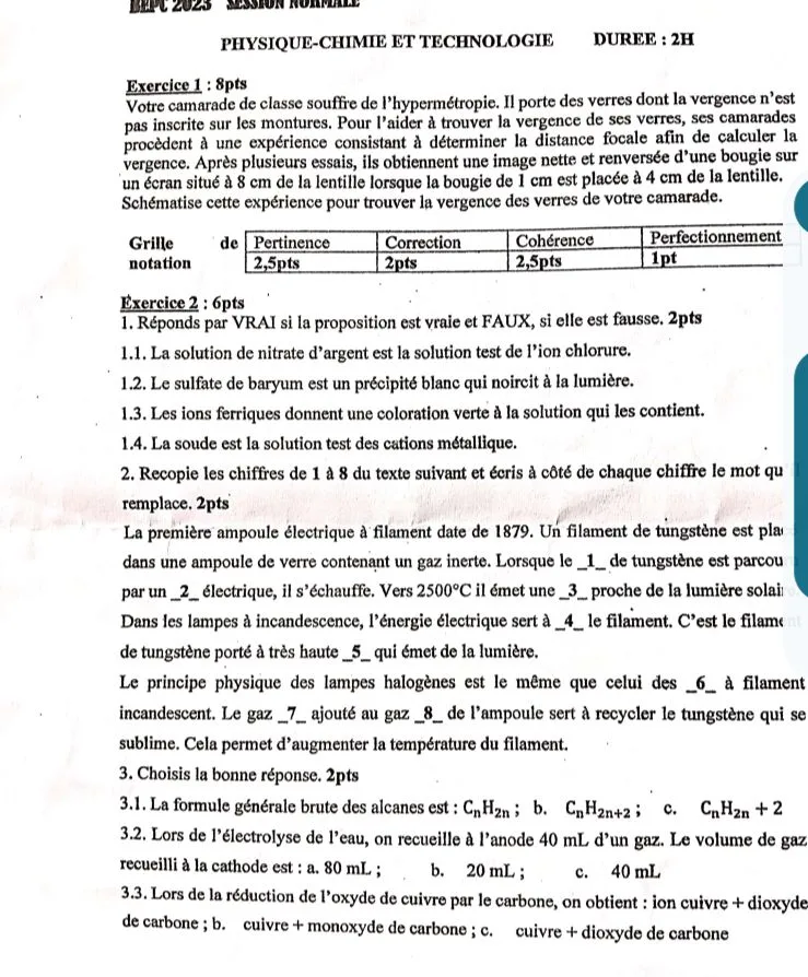 ÉPREUVES BEPC 2023