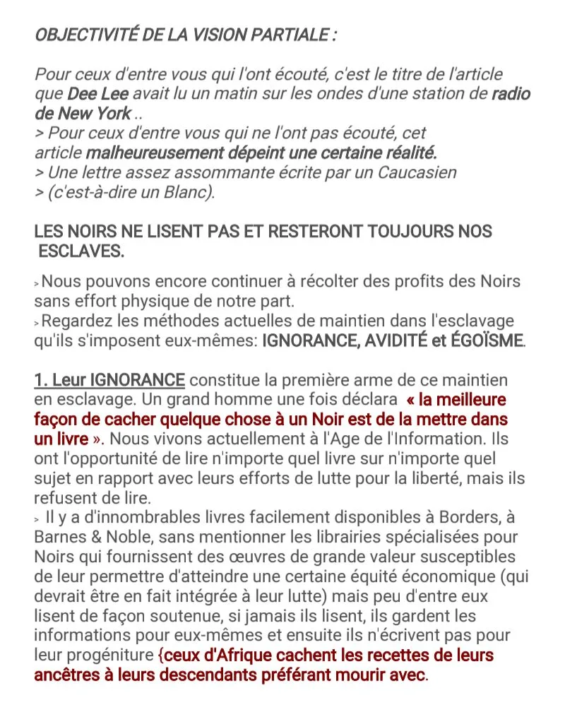 LES NOIRS NE LISENT PAS