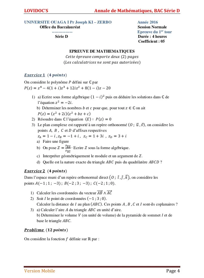 ANNALE MATHS TLED SUJET CORRIGÉ BAC 2000-2016