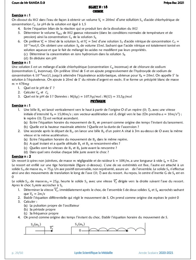 30 SUJETS PC TERMINALE SCIENTIFIQUE