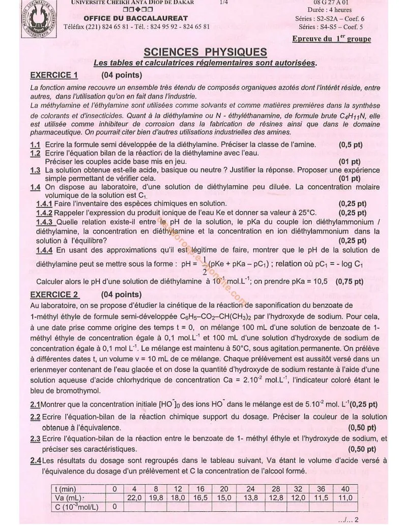ANNALE DU BACII PC SÉNÉGAL