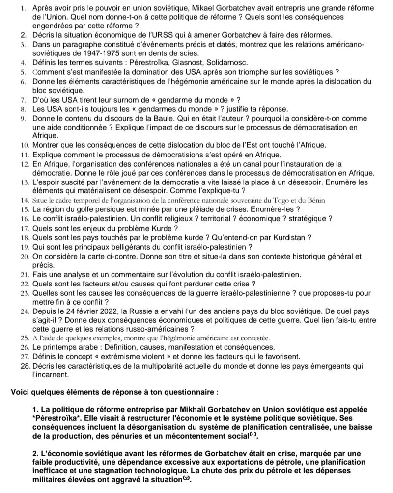 RÉSUMÉ DU COURS HG TLE EXERCICES CORRIGÉS