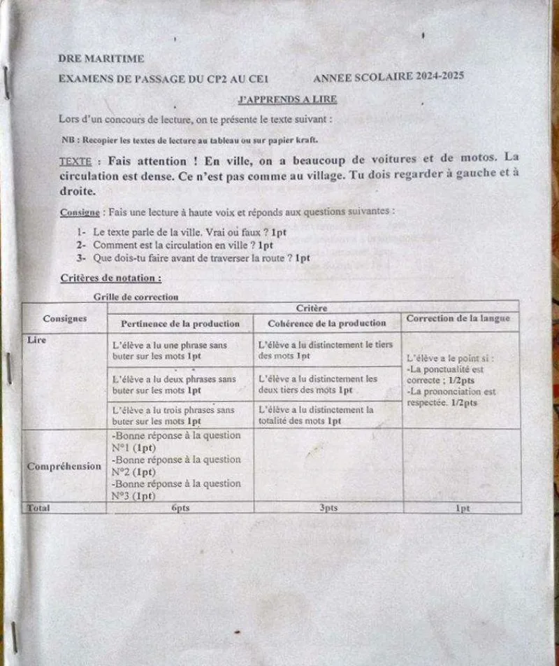 ÉPREUVES EXAMEN DE PASSAGE DE CP2 - CM 2024-2025