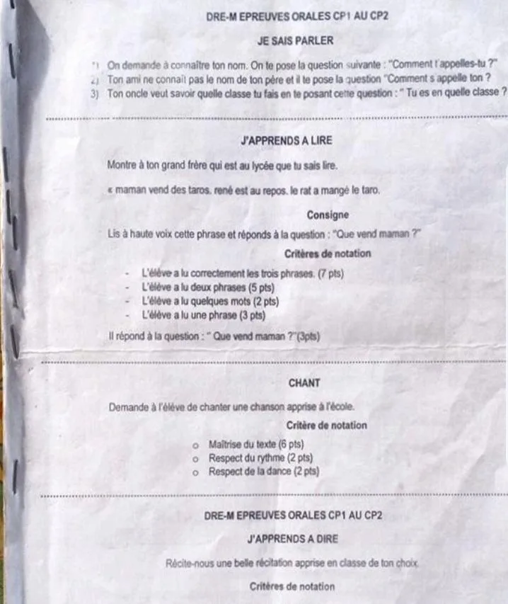ÉPREUVES EXAMEN DE PASSAGE CP AU CM  2023- 2024