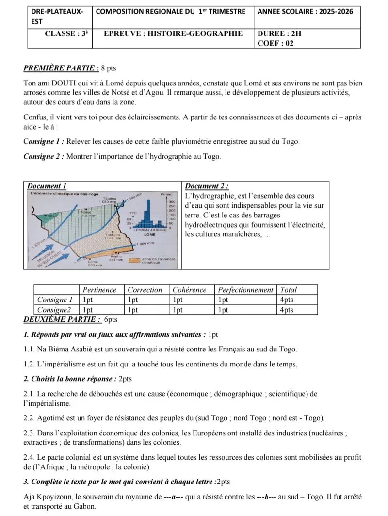 COMPO RÉGIONALE 1e T PLATEAUX-EST SUJET CORRIGÉ HG 3 e