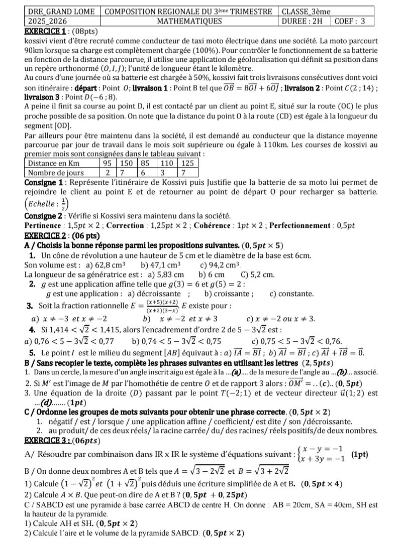 MATHS 3T G-LOME 3e SUJET CORRIGÉ 2025-2026