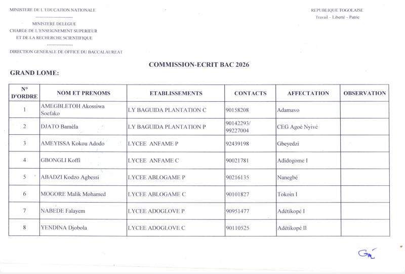 BAC 2026 COMMISSION ÉCRIT GRAND LOMÉ