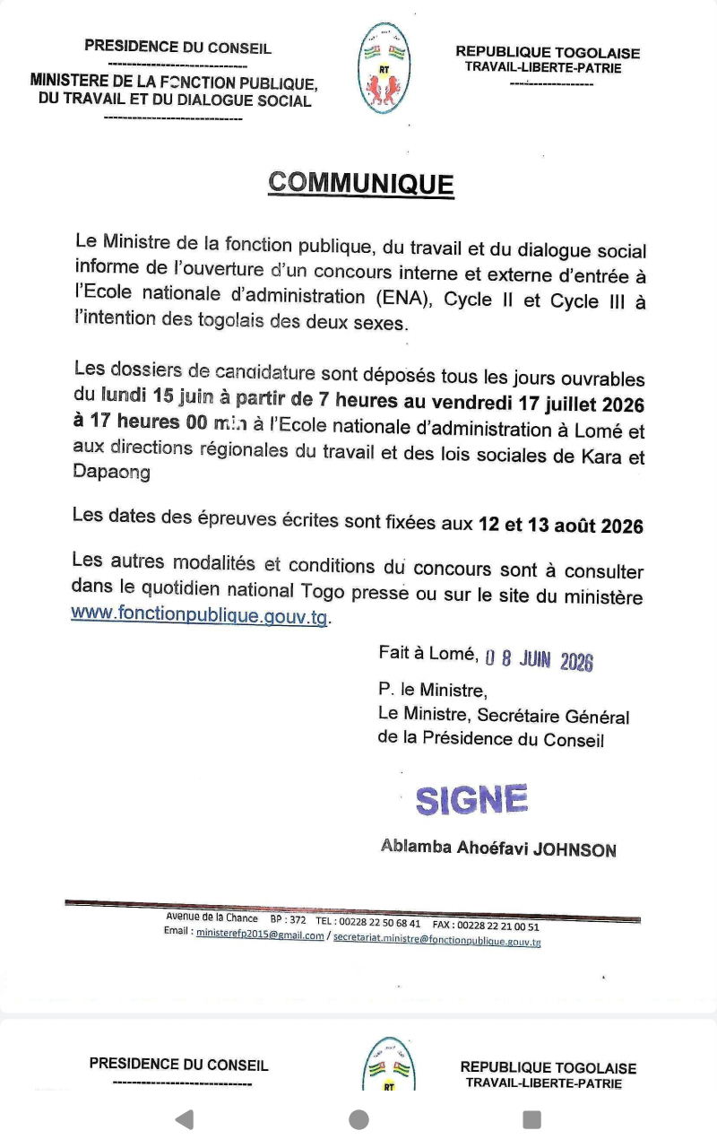 COMMUNIQUÉ CONCOURS ENA 2026