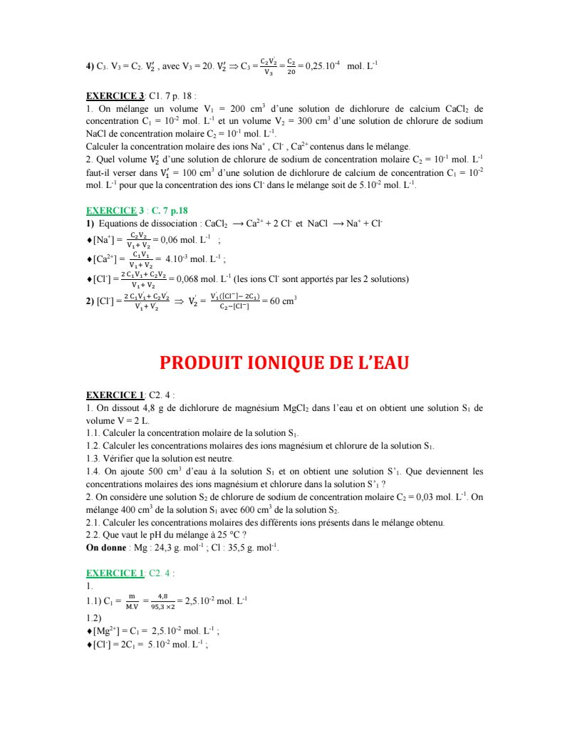 TD GÉNÉRALITÉ SUR LES SOLUTIONS AQUEUSES