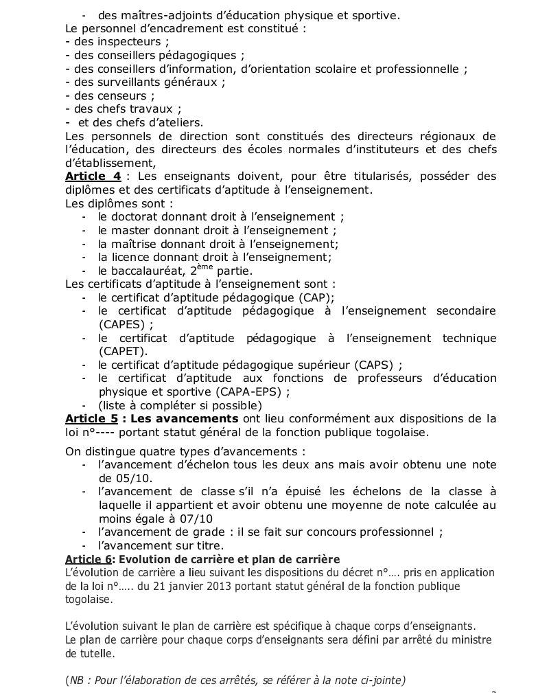 LE STATUT PARTICULIER DE L'ENSEIGNANT TOGOLAIS