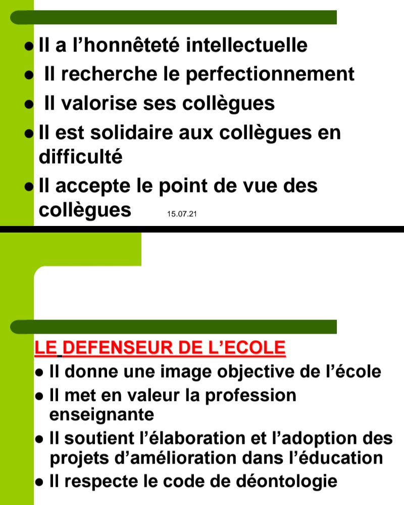 DÉONTOLOGIE DU MÉTIER D'ENSEIGNANT