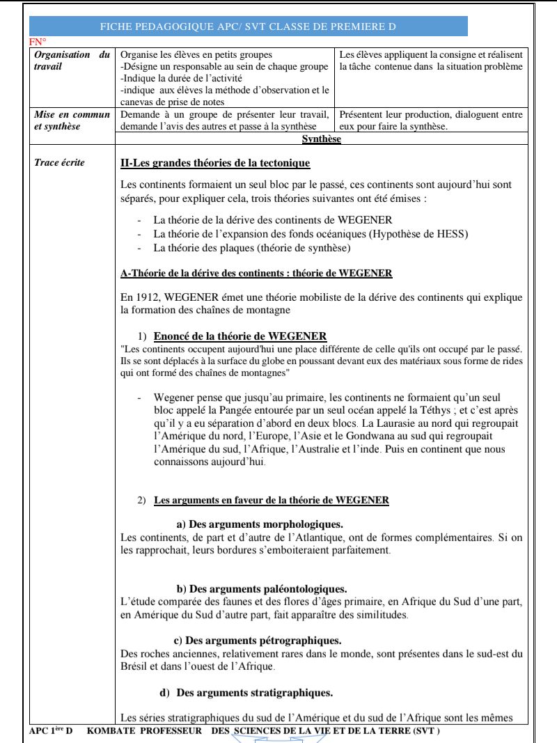 FICHE SVT 1ÈRE D