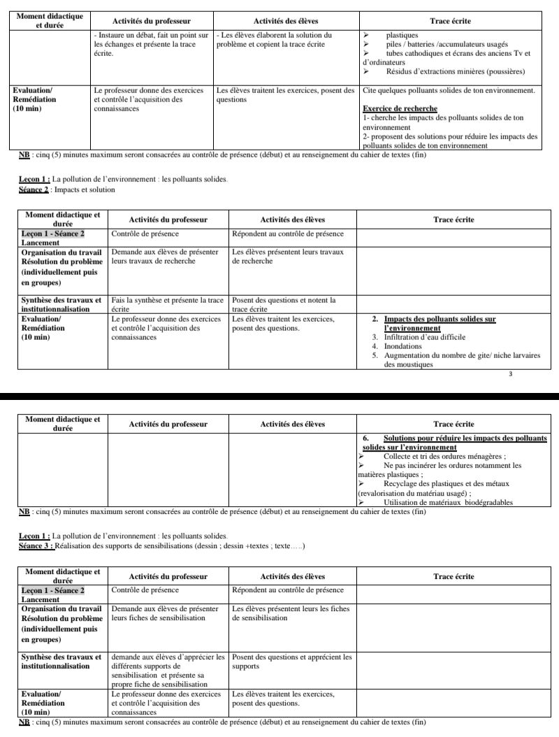 FICHE PÉDAGOGIQUE SVT 5E