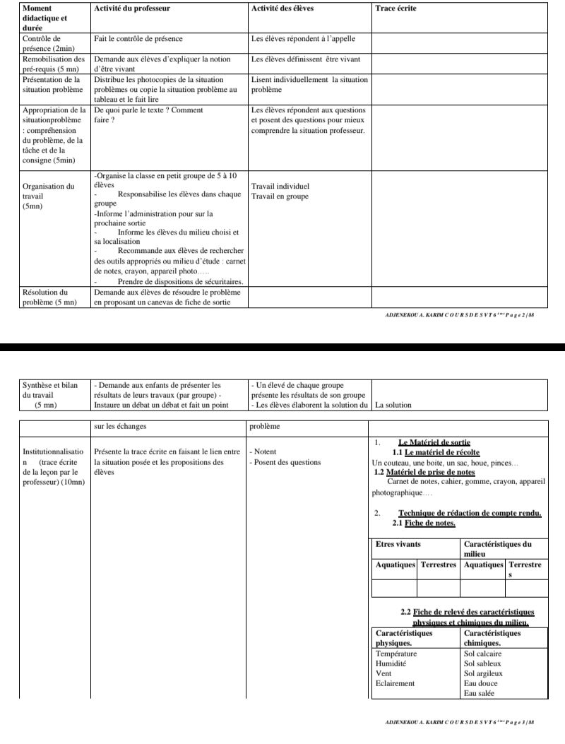 FICHE PÉDAGOGIQUE SVT 6E