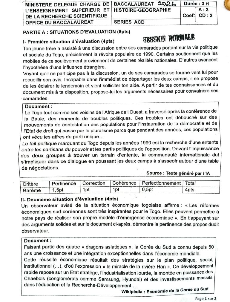 BAC 2026 ÉPREUVE HG