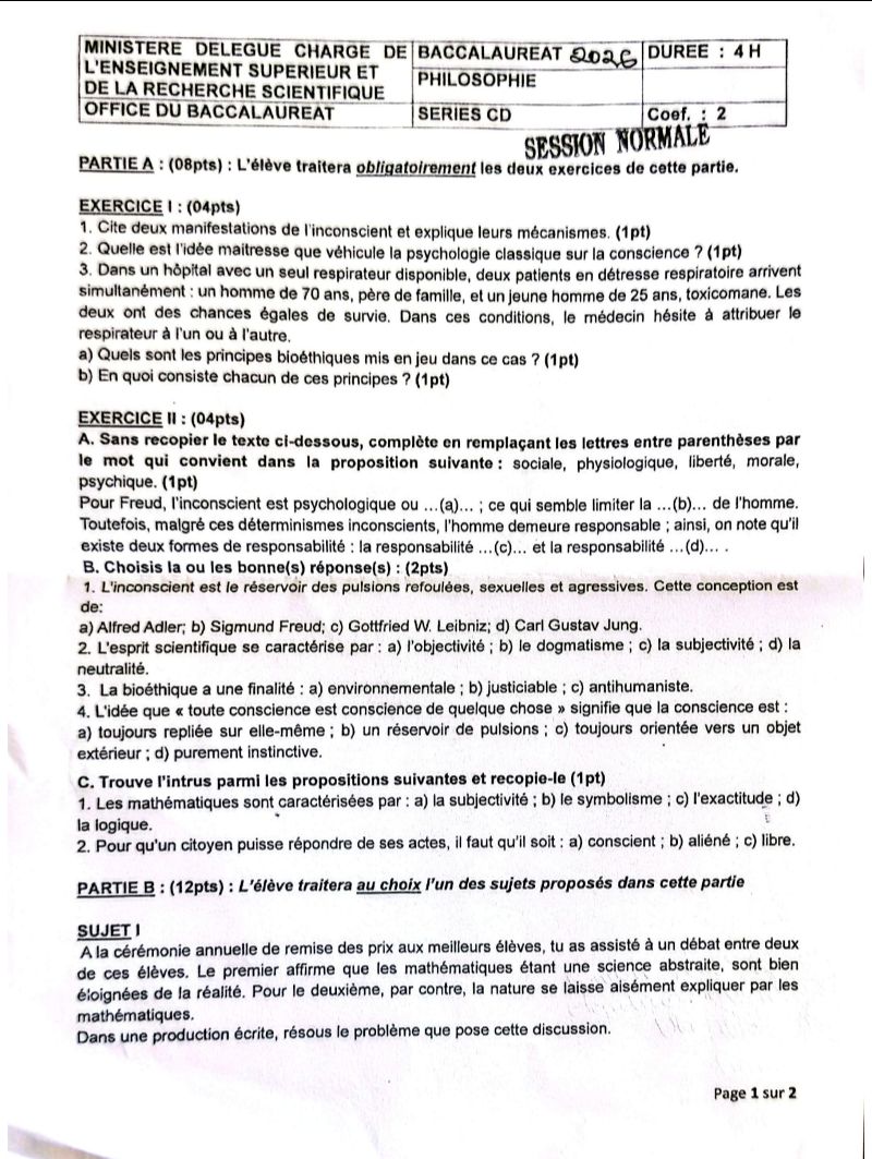 BAC II TOGO 2026 PHILOSOPHIE CD