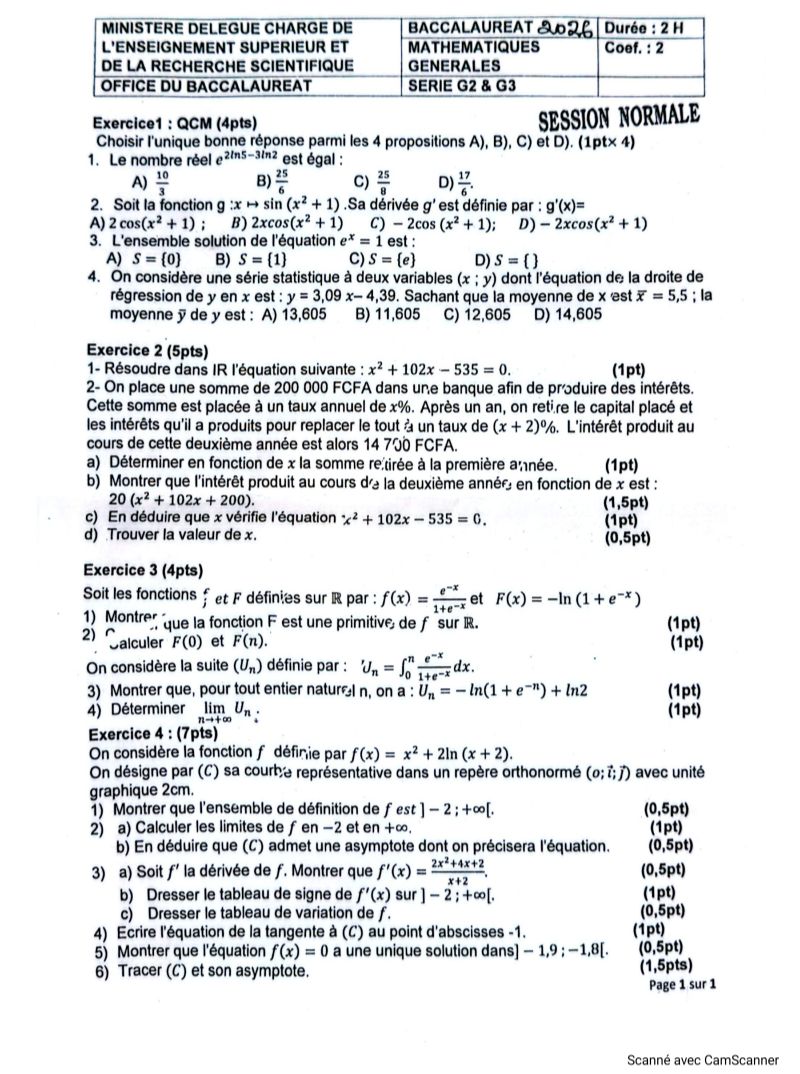 BAC II 2026 MATHS GENE G2-G3