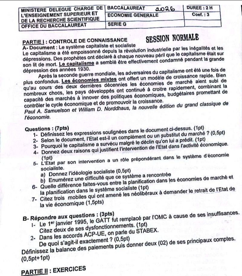BAC II 2026 ÉCONOMIE GÉNÉRALE & Maths FINE G2-G3