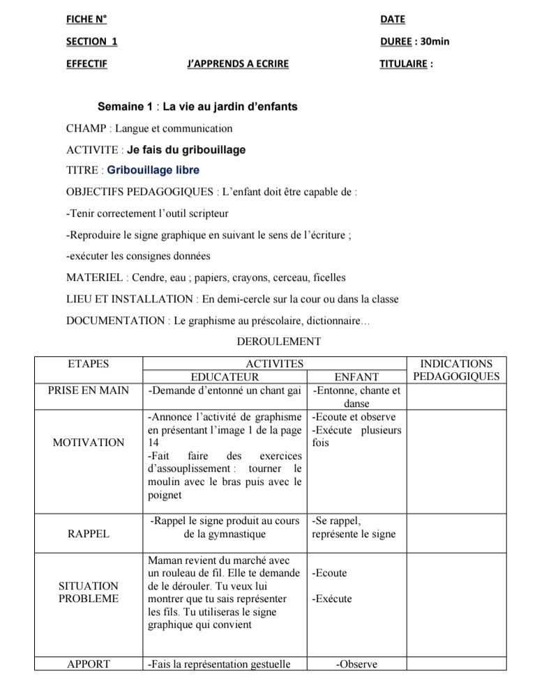 FICHE PÉDAGOGIQUE JARDIN : GRAPHISME