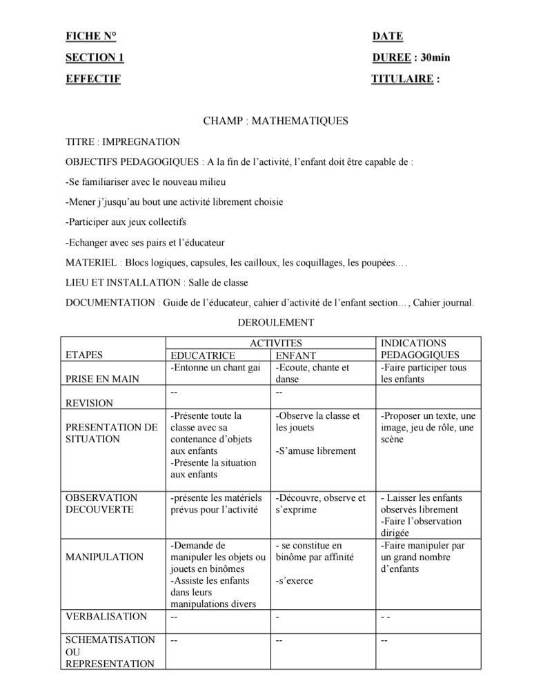 FICHE PÉDAGOGIQUE MATHÉMATIQUES JARDIN