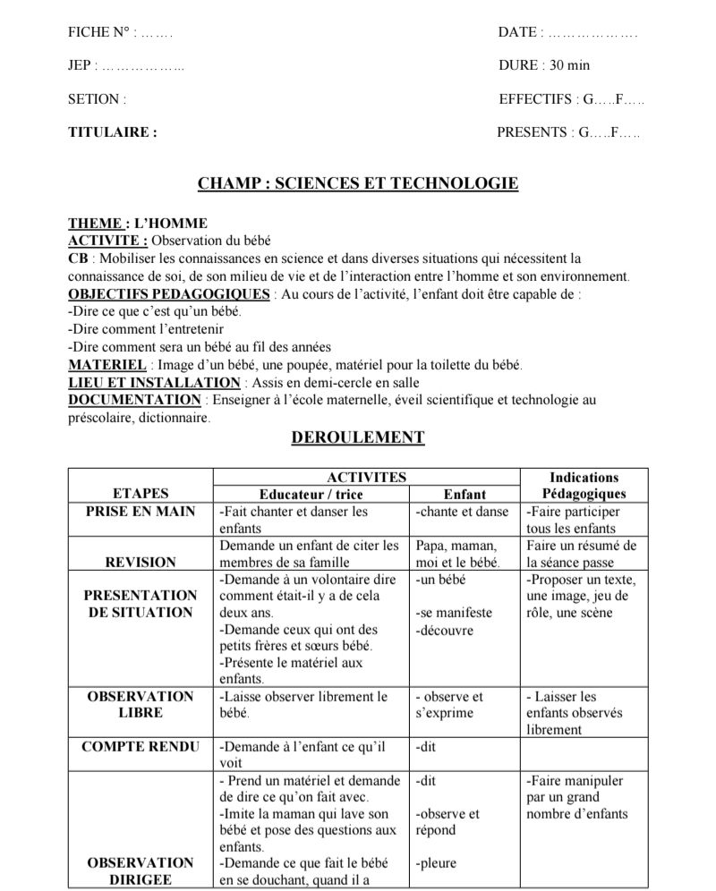 FICHES PÉDAGOGIQUES JARDIN DIFFÉRENTES DISCIPLINES