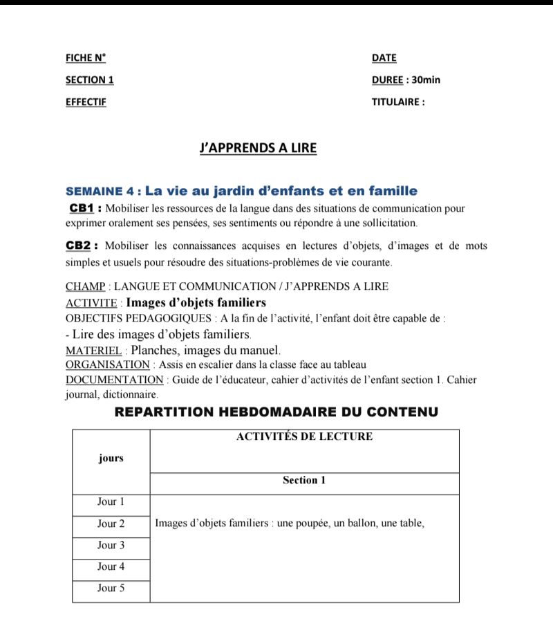 FICHE PÉDAGOGIQUE JARDIN J'APPRENDS À LIRE