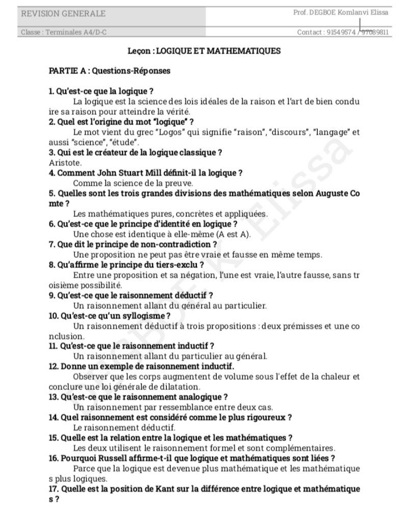 TD SUJET CORRIGÉ PHILO LOGIQUE ET MATHÉMATIQUES