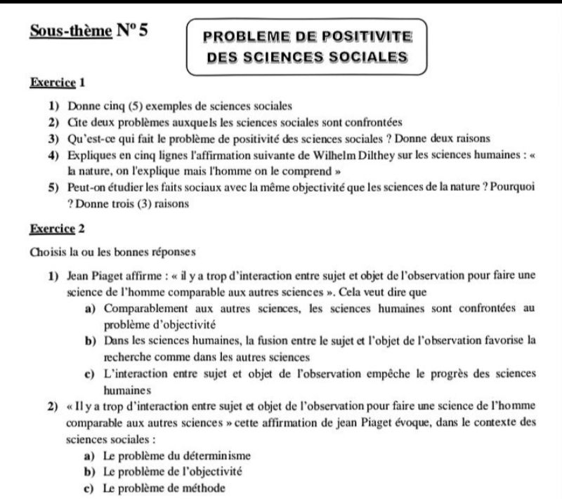 TD PHILO ÉPISTÉMOLOGIE DES SCIENCES EXPÉRIMENTALES ET SOCIALES