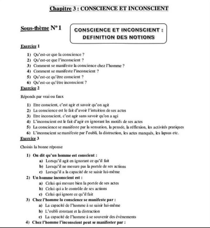 TD PHILO CONSCIENCE ET INCONSCIENT
