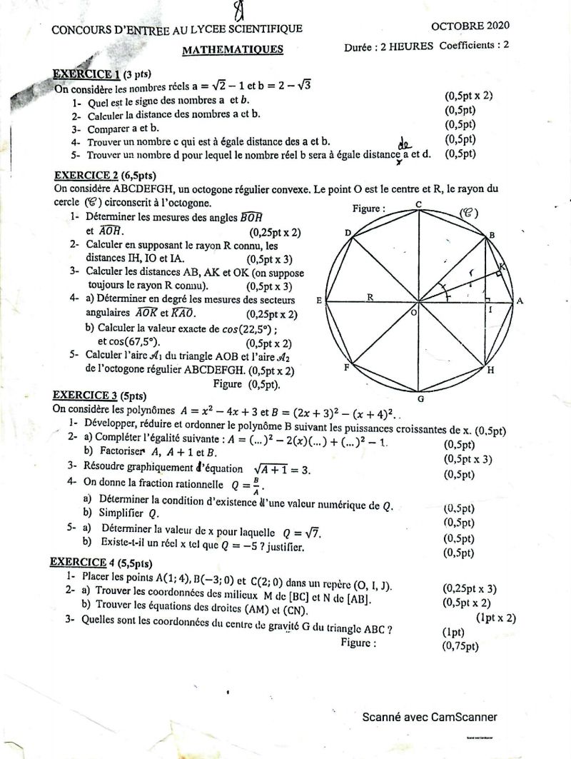 ÉPREUVES CONCOURS LYCÉE SCIENTIFIQUE