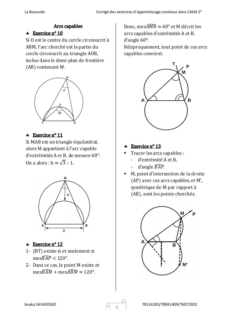 CORRIGÉ TYPE EXERCICES CIAM SECONDE S