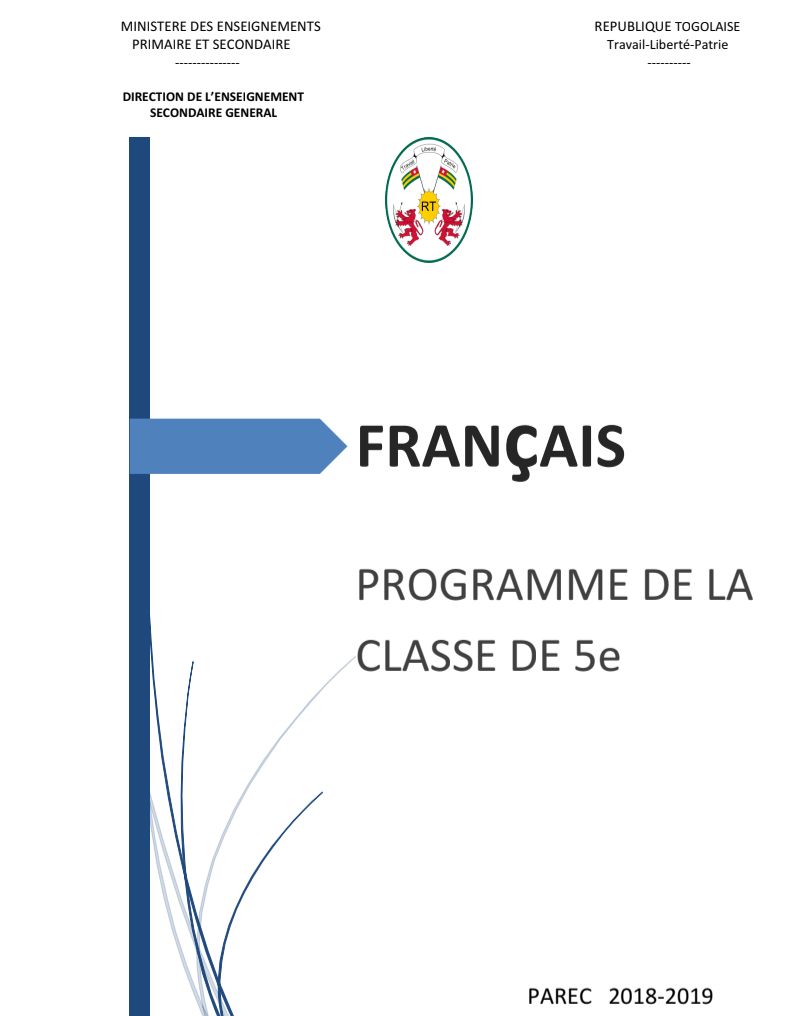 PROGRAMME DE FRANÇAIS 5E